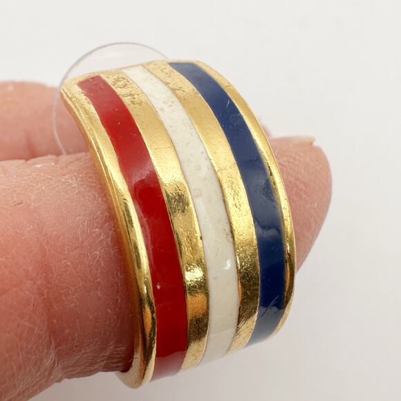 Avon Jewelry - Avon American Glory Earring Costume Jewelry Gold Red White Blue Striped Hoop 90s